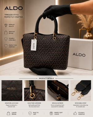 ALDDO EILE BROWN MULTI MONOGRAM PREMIUM SATCHEL BAG WITH OG BOX