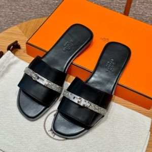 Hermmes Paris Birkin Premium Flats With OG Box & Carry Bag (Black - 889)