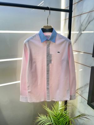 Lacost Pink Embroidery Logo Premium Oxford Lycra Shirts F5041-PI