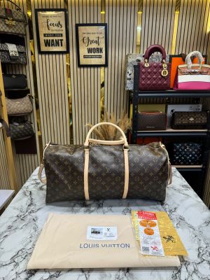Loui Vuitton Keep All Bandouliere Monogram Duffle Bag With Dust Bag (Brown)
