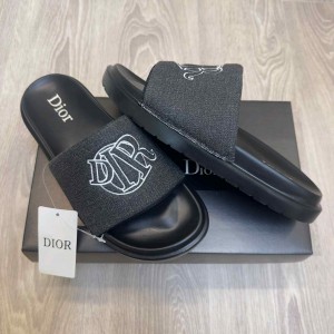 Christian Dio.r Circular Embroidered  Logo Premium All Black Slides