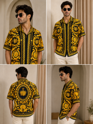 Versace Borroco Gold Black imported Half Sleeves Shirt 