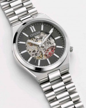 CITIZEN_ TSUYOSA AUTOMATIC SKELETON SILVER BLACK DIAL F296