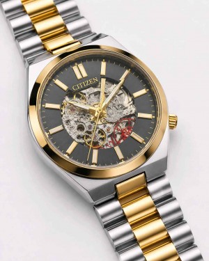 CITIZEN_ TSUYOSA AUTOMATIC SKELETON TOW TONE BLACK DIAL F297
