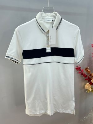 Calvin Klei White Premium Imported Cotton Matty Fabric Polo Tshirt with Front and Collar Logo Design 4479