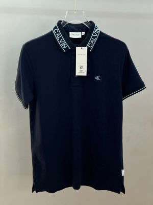 Calvin Klei Blue Premium Imported Cotton Matty Fabric Polo Tshirt with Sleeves Design and Embroidered Logo 4480