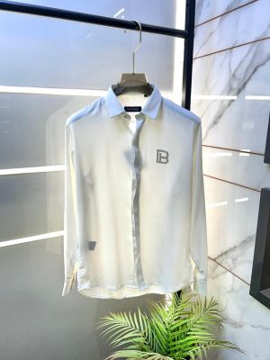 Balmai  Paris Logo White Premium Shirt With Brand Box Packing And Carry Bag F3076-WH
