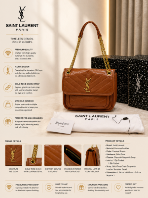 YSL SAINT LAURENT BROWN NIKI CHAIN SHOULDER BAG PREMIUM VINTAGE LEATHER WITH OG BOX