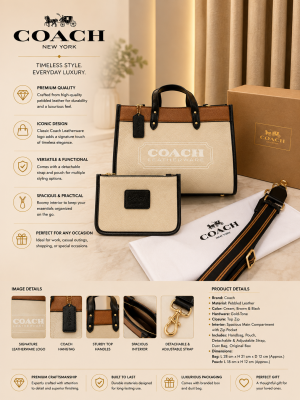 COACCH FIELD COLORBLOCK PREMIUM TOTE WITH EXTRA POUCH & OG BOX PACKING