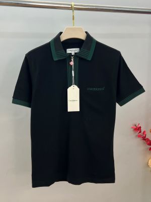 Casablanc Black Premium Cotton Lycra Pique fabric Polo Tshirt with Front Design and Embroidery Logo 4505