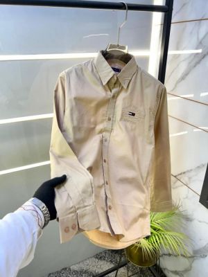 Tomm_Hilfiger Beige Embroidery Logo Oxford Lycra Premium Shirts F2626-BE