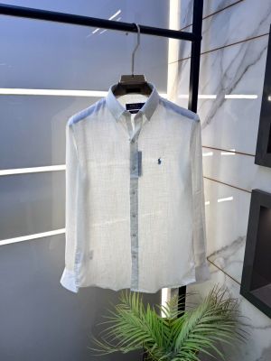 Ralp Lauren Linen White Embroidery Logo Premium Shirt With Brand Box Packing F4031-WH
