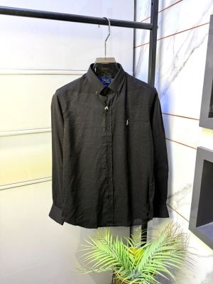 Ralp Lauren Linen Black Embroidery Logo Premium Shirt With Brand Box Packing F4031-BL