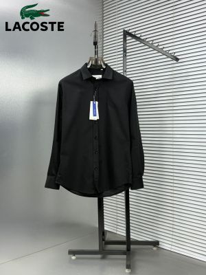 Lacost Black Premium Oxford Cotton Fabric Shirt Embroidered Logo custom Branded Button Tagging And Poly Bag 4106