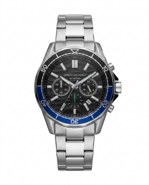 Armaani Exchange 100 Meters  Silver Blue Dial