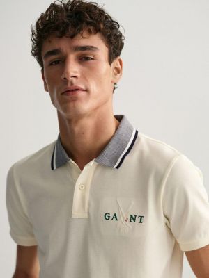 Gant Cream Premium Cotton Pique fabric Polo Tshirt with Collar Design and Embroidered Logo 4436