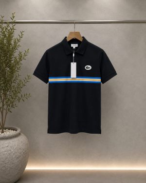 Lacost Black Premium Cotton Lycra Pique fabric Polo Tshirt with Front Design With patch Logo 4343