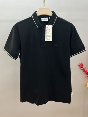 Calvin Klei Black Premium Imported Cotton Matty Fabric Polo Tshirt with Collar Design and Patch Logo 4486
