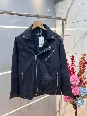 Zar Black Imported Cross Zip Leather Jacket 3523