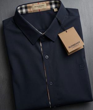 Burberri Chest Logo Full Sleeves Signature Shirt Navy