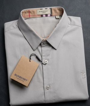 Burberri Chest Logo Full Sleeves Signature Shirt Grey