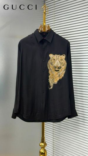 Gucc Tiger Diamond Logo Full Sleeves Shirt Black 