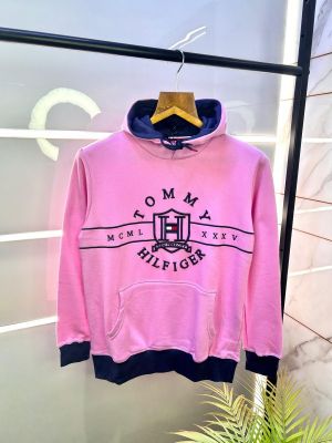 Sale Tomm Hilfiger Pink Embroidery Embossed Printed Premium Hoodie 069