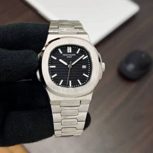 Patek Philipe Nautilus Silver Black Stainless Steel