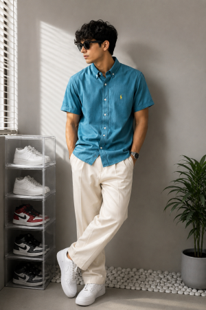 Ralp Laure_n RL Premium Half Sleeves Linen Shirt 2221