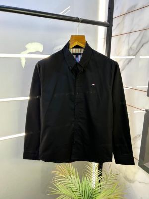 Sale Tomm_Hilfiger Back Printed Black Oxford Lycra Premium Shirts F2577-BL