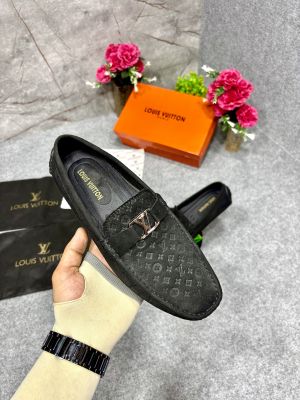 LOUIIS VUITTON SUEDE SILVER-STONE MOCCASIN BLACK