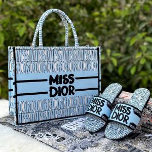 Miss Dioor Graffiti Book Large Tote With OG Box & Dust Bag & Scarf (Blue - 1032)