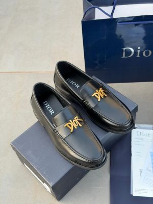 DIOOR Leather Loafers Black Gold
