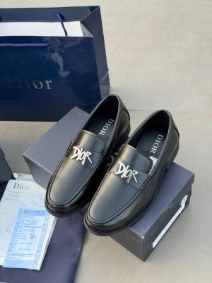DIOOR Leather Loafers Black Silver
