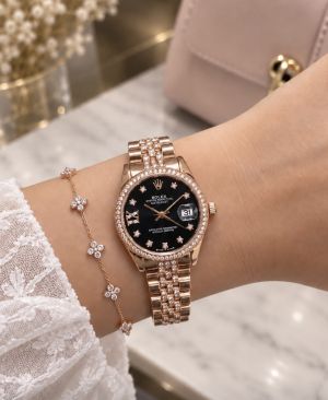 Roleex Women Oyster Perpetual Rosegold Black