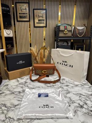 Coac Tabby Chain Clutch In Snake-embossed C Logo Shoulder Bag With Double Og Box And Dust Bag Includes Carry Bag (Brown)
