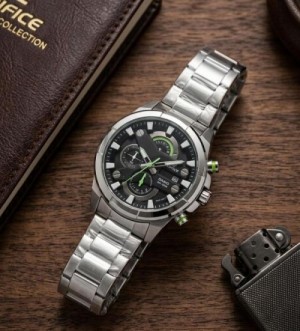EDIFICE CASIO BLACK AND SILVER CHRONOGRAPH WORKING WATCH