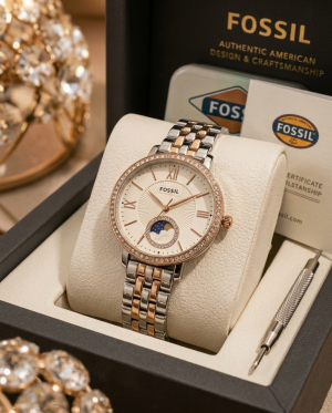 Fossii_l Jacqueline Sun Moon Multifunction 2Ton Rose Gold White