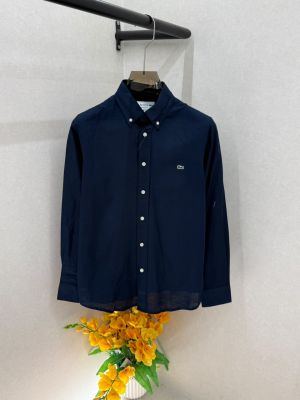 Lacost Linen Navy Embroidery Logo Premium Shirts F4029-NY
