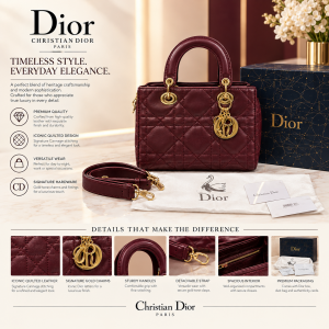 CHRISTIAN DIOOR BURGUNDY LADY HANDBAG PREMIUM WITH OG BOX