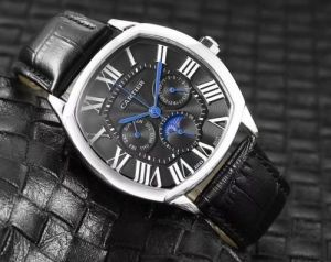 Cartieer  Sun Moon Black Leather Belt SIlver Black Dial AT428