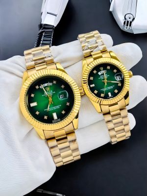 Roleex Couple Gold Green Dial Day Date 