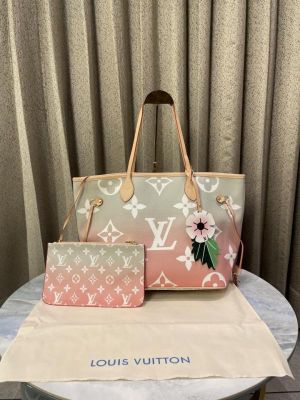 louiis vuitton Leather Flower Charm Neverfull shoulder bag with dust cover super premium quality 975