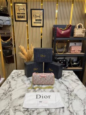 Christian Dioor Oblique Jacquard Bow Chain Crossbody Bag (2800-Pink)