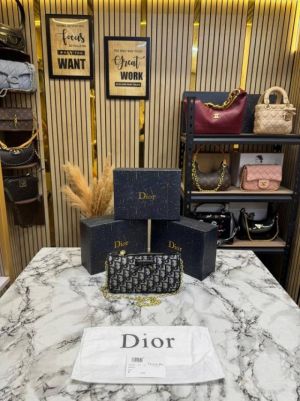 Christian Dioor Oblique Jacquard Bow Chain Crossbody Bag (2800-Black)