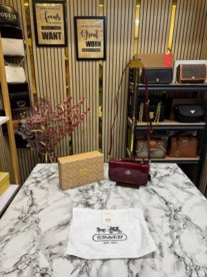 Coacch Hailey_Bold_Signature_Crossbody_Bag_With_Box_And_Dust_Bag_(8822-Maroon)