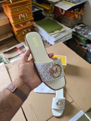 Michael1095 Kors MK Hayworth Slide Flats With OG Box & Dust Bag (White - 1095)