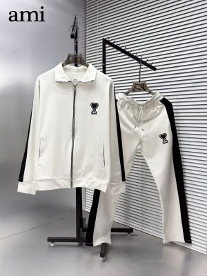 Ami White Embroidery Logo Imported Premium Track Suit F3400-WH