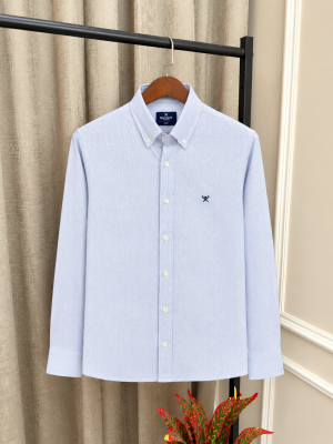 Hacket Blue Premium Strip & Embroidery Logo Oxford Shirt(1526)