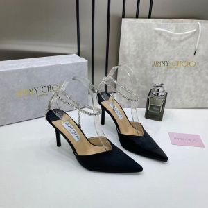 Jimmy Choo Saeda Crystal-chain Pumps Black Featuring Crystal Embellished Ankle strap Stiletto Heel With OG & Bag 4907-28 Black